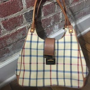 Brooks Brothers coated canvas shoulder bag.